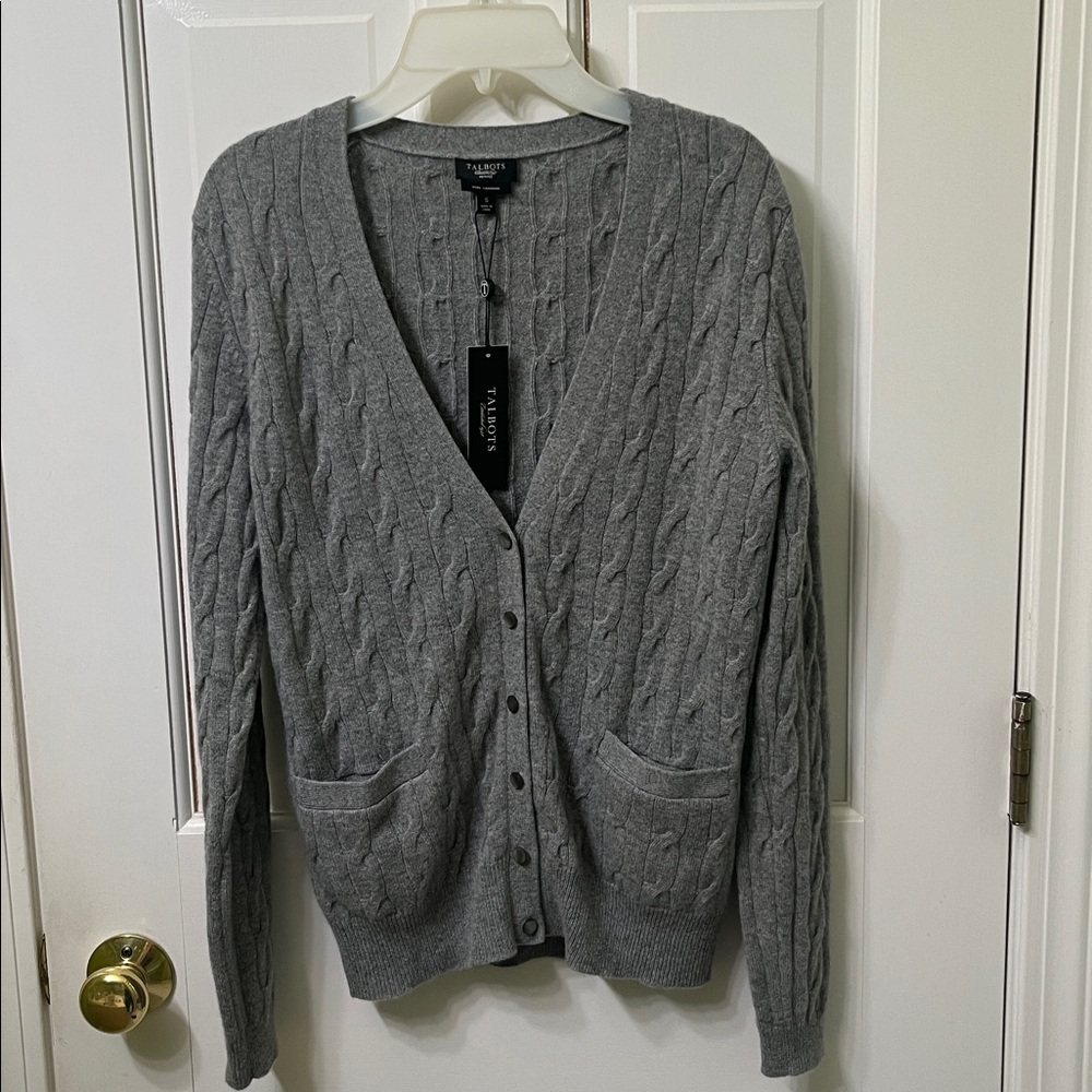 Talbots Gray Cable Knit Cardigan